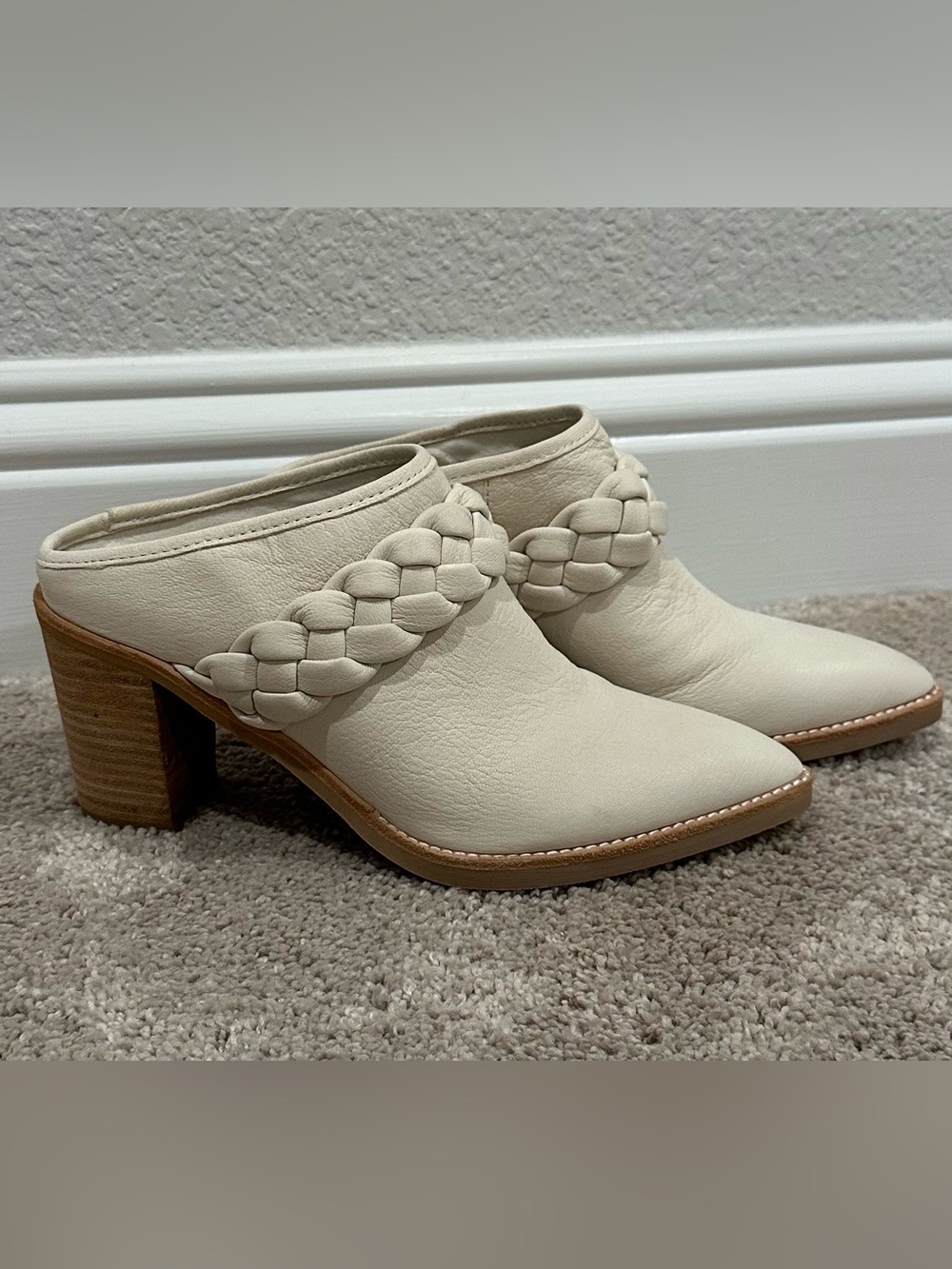 Dolce Vita Cream Braided Pointed-Toe Low Block Heel Mules